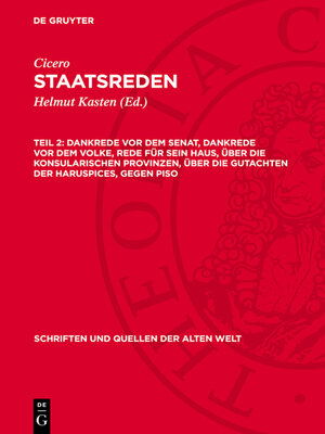 cover image of Dankrede vor dem Senat, Dankrede vor dem Volke, Rede für sein Haus, Über die konsularischen Provinzen, Über die Gutachten der Haruspices, Gegen Piso
